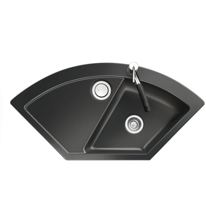 Systemceram Keradomo Mera Eck Einbauspüle mit Handbetätigung, inkl. Armaturbohrung