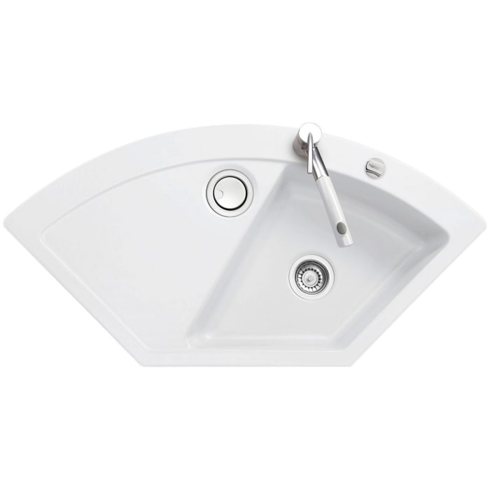 Systemceram Keradomo Mera Eck Einbauspüle mit Excenterbetätigung, inkl. Armaturbohrung