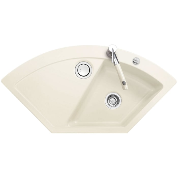 Systemceram Keradomo Mera Eck Einbauspüle mit Excenterbetätigung, inkl. Armaturbohrung