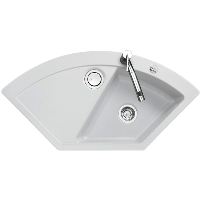 Systemceram Keradomo Mera Eck Einbauspüle mit Excenterbetätigung, inkl. Armaturbohrung