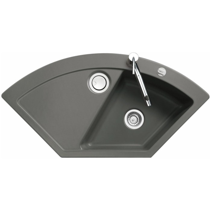 Systemceram Keradomo Mera Eck Einbauspüle mit Excenterbetätigung, inkl. Armaturbohrung