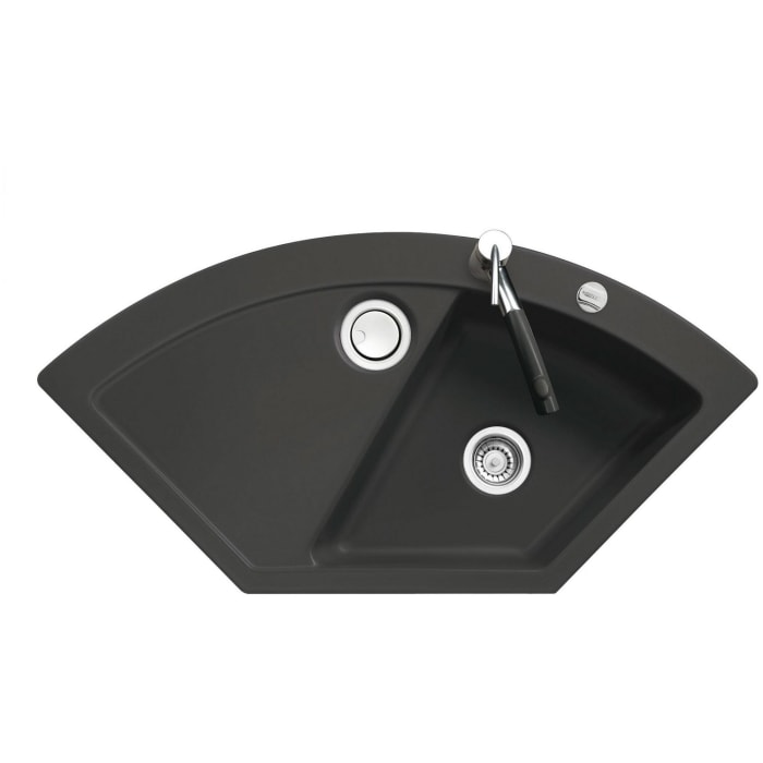 Systemceram Keradomo Mera Eck Einbauspüle mit Excenterbetätigung, inkl. Armaturbohrung