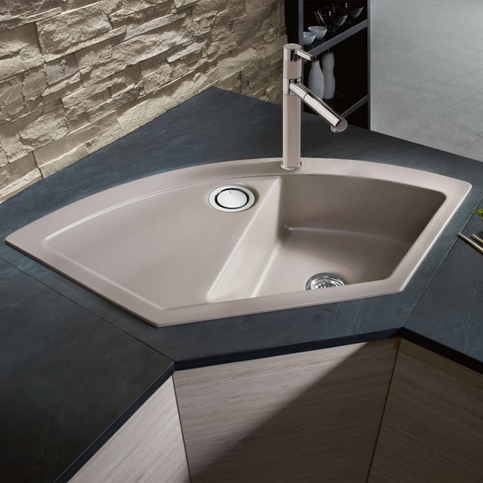 Systemceram Keradomo Mera Eck Einbauspüle mit Handbetätigung, inkl. Armaturbohrung