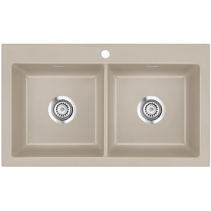 Systemceram Keradomo Mera Twin Einbauspüle mit Excenterbetätigung, inkl. Armaturbohrung