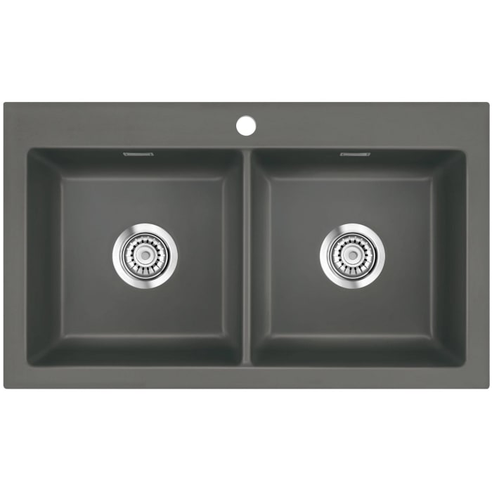 Systemceram Keradomo Mera Twin Einbauspüle mit Excenterbetätigung, inkl. Armaturbohrung