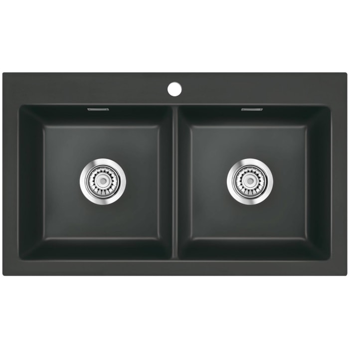 Systemceram Keradomo Mera Twin Einbauspüle mit Excenterbetätigung, inkl. Armaturbohrung