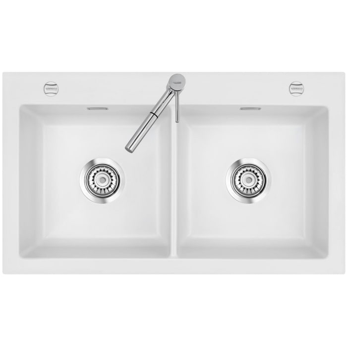 Systemceram Keradomo Mera Twin Einbauspüle mit Excenterbetätigung, inkl. Armaturbohrung