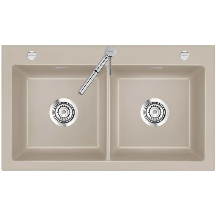 Systemceram Keradomo Mera Twin Einbauspüle mit Excenterbetätigung, inkl. Armaturbohrung