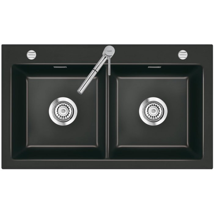 Systemceram Keradomo Mera Twin Einbauspüle mit Excenterbetätigung, inkl. Armaturbohrung