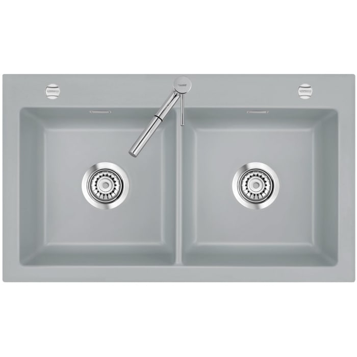 Systemceram Keradomo Mera Twin Einbauspüle mit Excenterbetätigung, inkl. Armaturbohrung