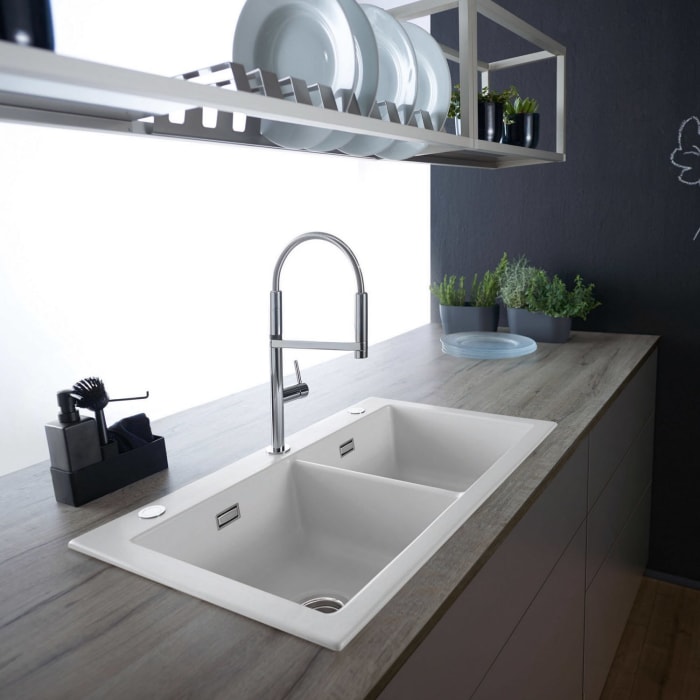 Systemceram Keradomo Mera Twin Einbauspüle mit Excenterbetätigung, inkl. Armaturbohrung