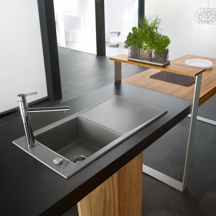 Systemceram Keradomo Siro 90 Einbauspüle mit Excenterbetätigung, ohne Hahnlochbohrung