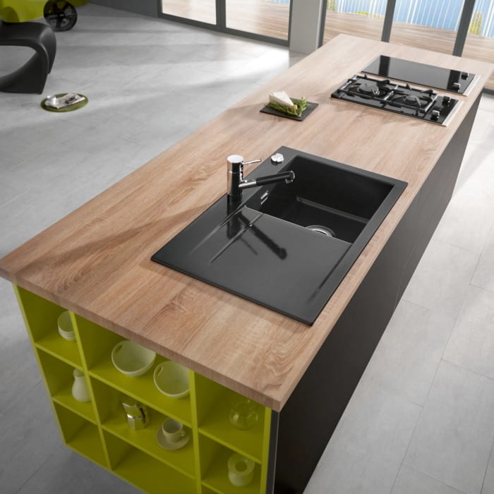 Systemceram Keradomo Stema 80 Einbauspüle rechts mit Excenterbetätigung, inkl. Armaturbohrung