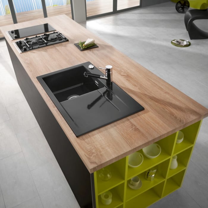 Systemceram Keradomo Stema 80 Einbauspüle links mit Excenterbetätigung, inkl. Armaturbohrung