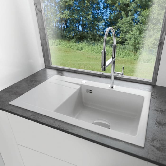 Systemceram Keradomo Stema 86 SL Einbauspüle rechts mit Excenterbetätigung, inkl. Armaturbohrung