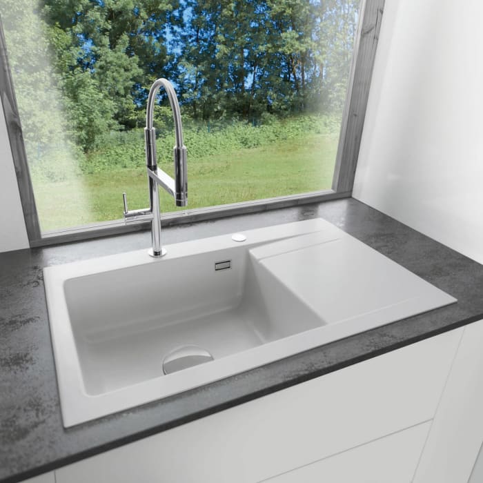 Systemceram Keradomo Stema 86 SL Einbauspüle links mit Excenterbetätigung, inkl. Armaturbohrung