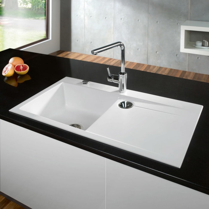 Systemceram Keradomo Stema 90 Einbauspüle links mit Excenterbetätigung, inkl. Armaturbohrung