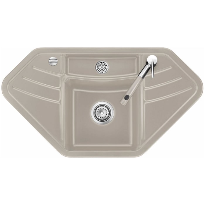 Systemceram Keradomo Vega Eck Einbauspüle mit Excenterbetätigung , inkl. Armaturbohrung