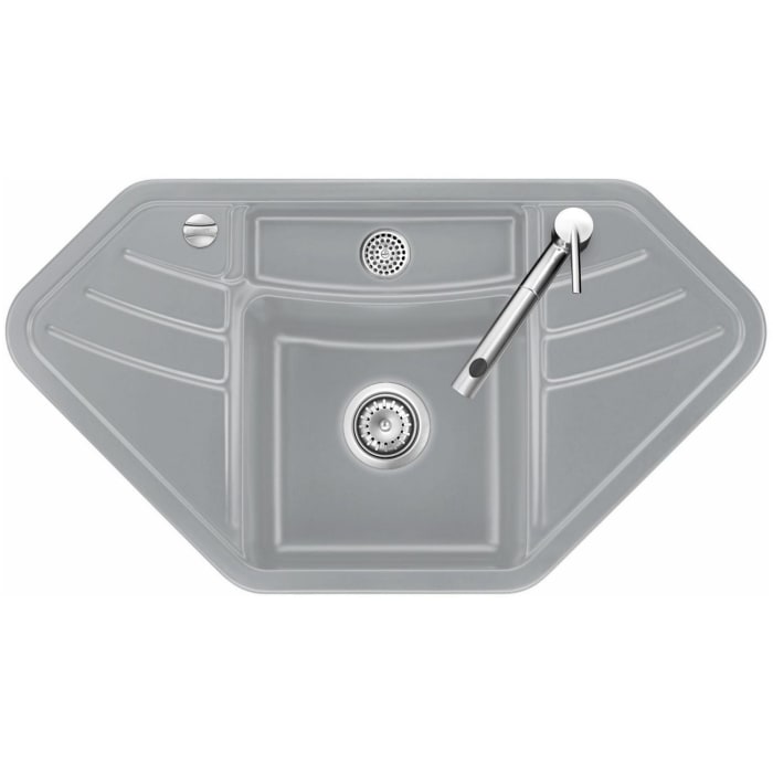 Systemceram Keradomo Vega Eck Einbauspüle mit Excenterbetätigung , inkl. Armaturbohrung