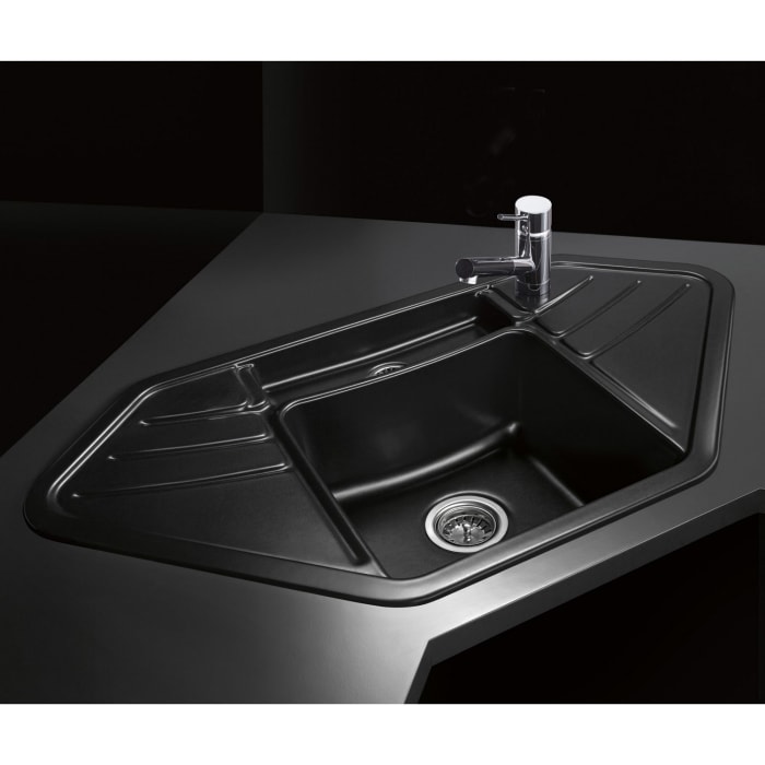 Systemceram Keradomo Vega Eck Einbauspüle mit Handbetätigung, inkl. Armaturbohrung