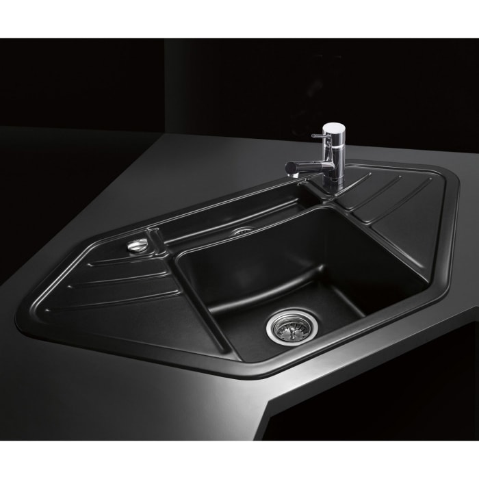 Systemceram Keradomo Vega Eck Einbauspüle mit Excenterbetätigung , inkl. Armaturbohrung