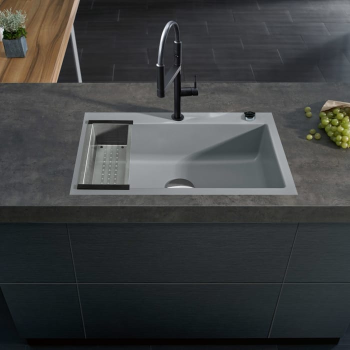 Systemceram Keradomo Mera 80 F Spüle für flächenbündigen Einbau mit Excenterbetätigung, inkl. Armaturbohrung