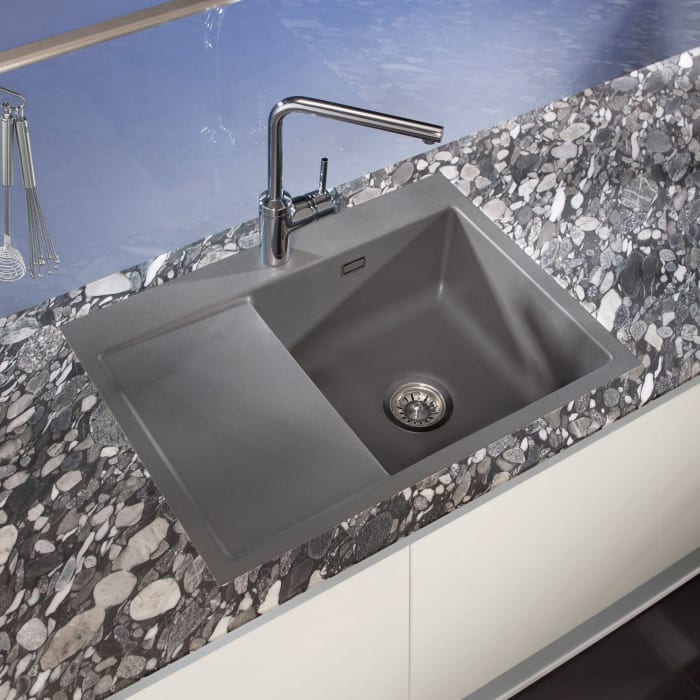 Systemceram Keradomo Mera 70 F Spüle rechts für flächenbündigen Einbau mit Handbetätigung, inkl. Armaturbohrung