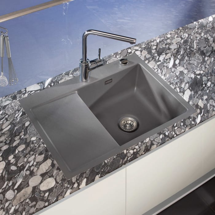 Systemceram Keradomo Mera 70 F Spüle rechts für flächenbündigen Einbau mit Excenterbetätigung, inkl. Armaturbohrung