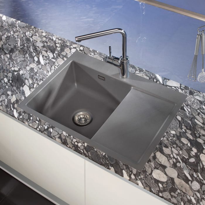 Systemceram Keradomo Mera 70 F Spüle links für flächenbündigen Einbau mit Handbetätigung, inkl. Armaturbohrung