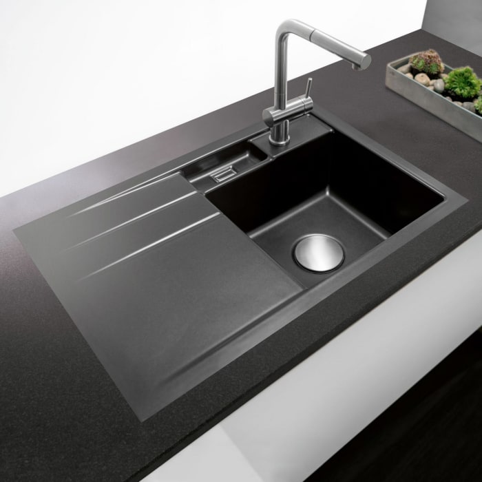 Systemceram Keradomo Bela 78 F Spüle rechts für flächenbündigen Einbau mit Handbetätigung, inkl. Armaturbohrung