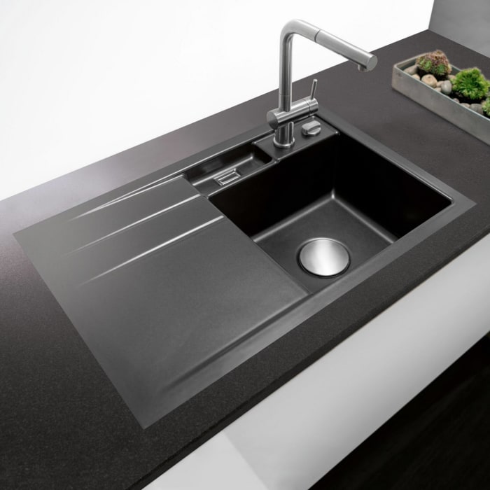 Systemceram Keradomo Bela 78 F Spüle rechts für flächenbündigen Einbau mit Excenterbetätigung, inkl. Armaturbohrung