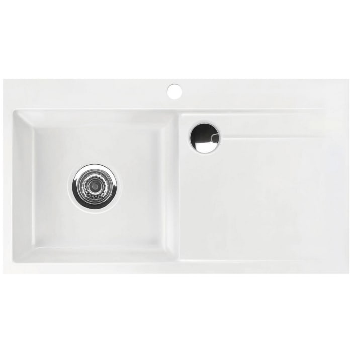 Systemceram Keradomo Stema 90 F Spüle links für flächenbündigen Einbau mit Excenterbetätigung, inkl. Armaturbohrung