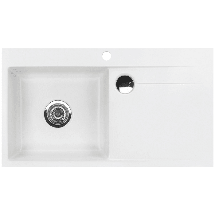 Systemceram Keradomo Stema 90 F Spüle links für flächenbündigen Einbau mit Excenterbetätigung, inkl. Armaturbohrung