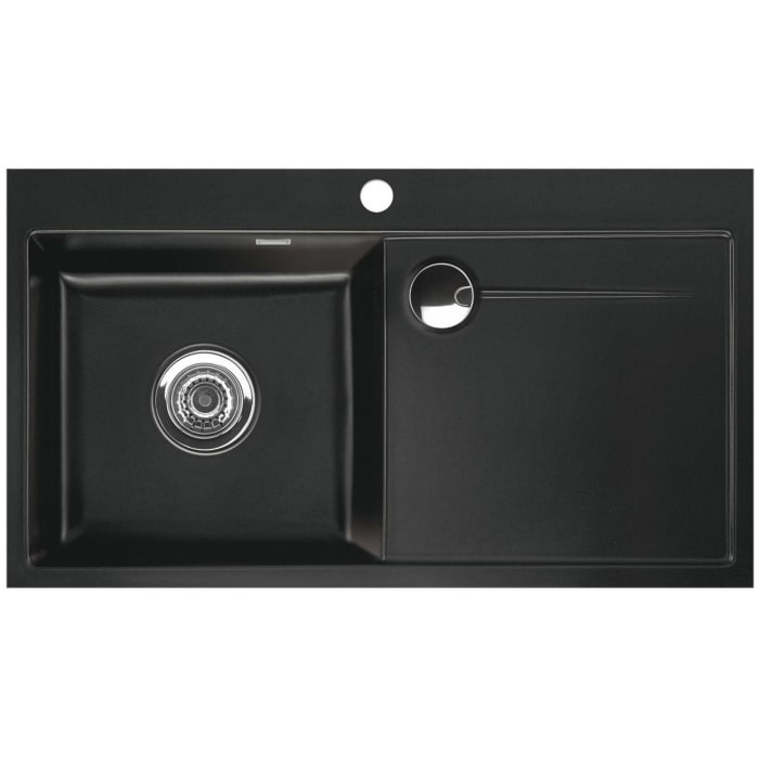 Systemceram Keradomo Stema 90 F Spüle links für flächenbündigen Einbau mit Excenterbetätigung, inkl. Armaturbohrung