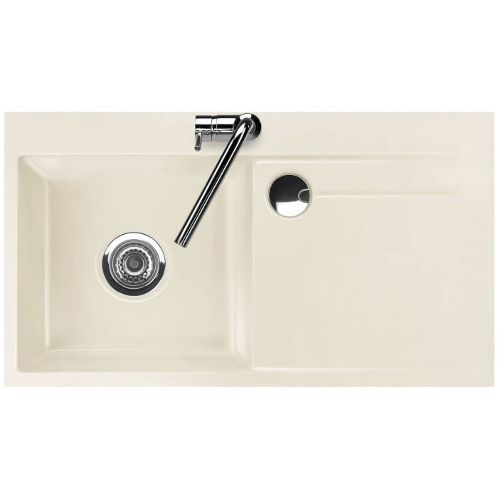 Systemceram Keradomo Stema 90 F Spüle links für flächenbündigen Einbau mit Handbetätigung, inkl. Armaturbohrung