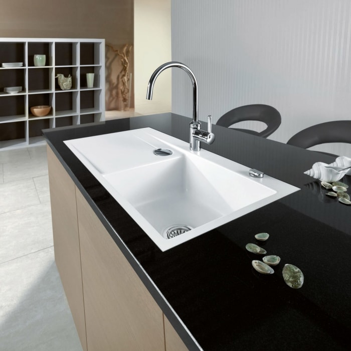 Systemceram Keradomo Stema 90 F Spüle rechts für flächenbündigen Einbau mit Excenterbetätigung, inkl. Armaturbohrung