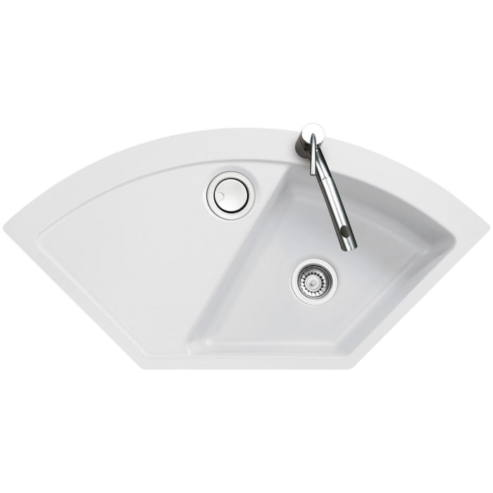 Systemceram Keradomo Mera Eck F Spüle für flächenbündigen Einbau mit Handbetätigung, inkl. Armaturbohrung