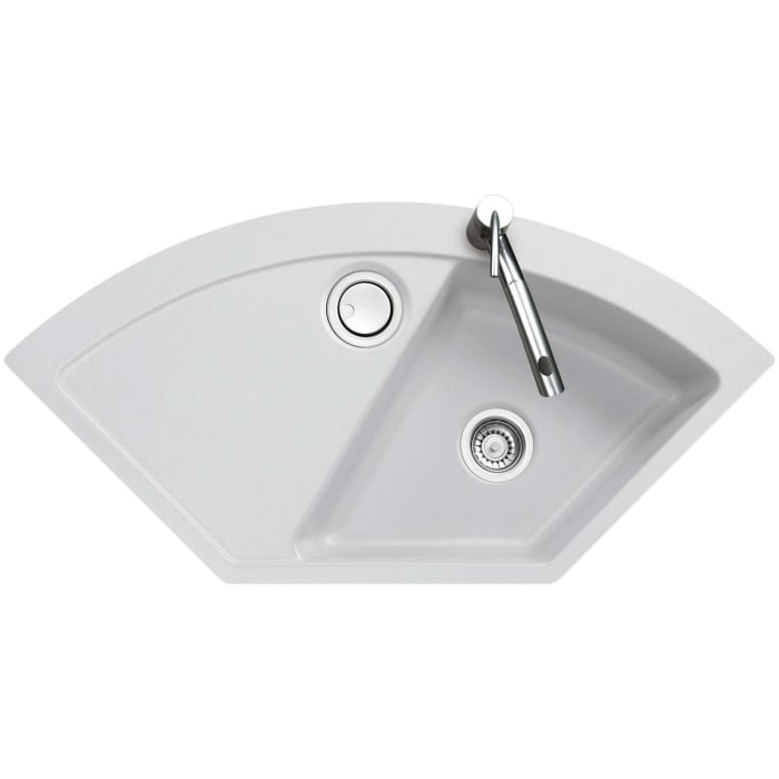 Systemceram Keradomo Mera Eck F Spüle für flächenbündigen Einbau mit Handbetätigung, inkl. Armaturbohrung