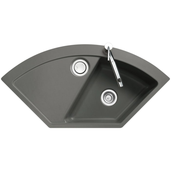 Systemceram Keradomo Mera Eck F Spüle für flächenbündigen Einbau mit Handbetätigung, inkl. Armaturbohrung