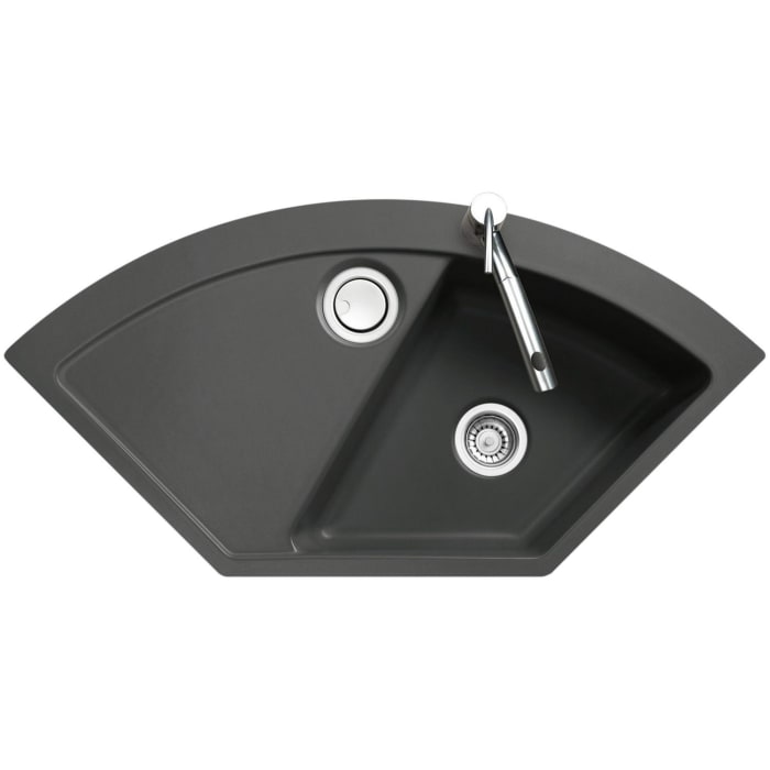 Systemceram Keradomo Mera Eck F Spüle für flächenbündigen Einbau mit Handbetätigung, inkl. Armaturbohrung