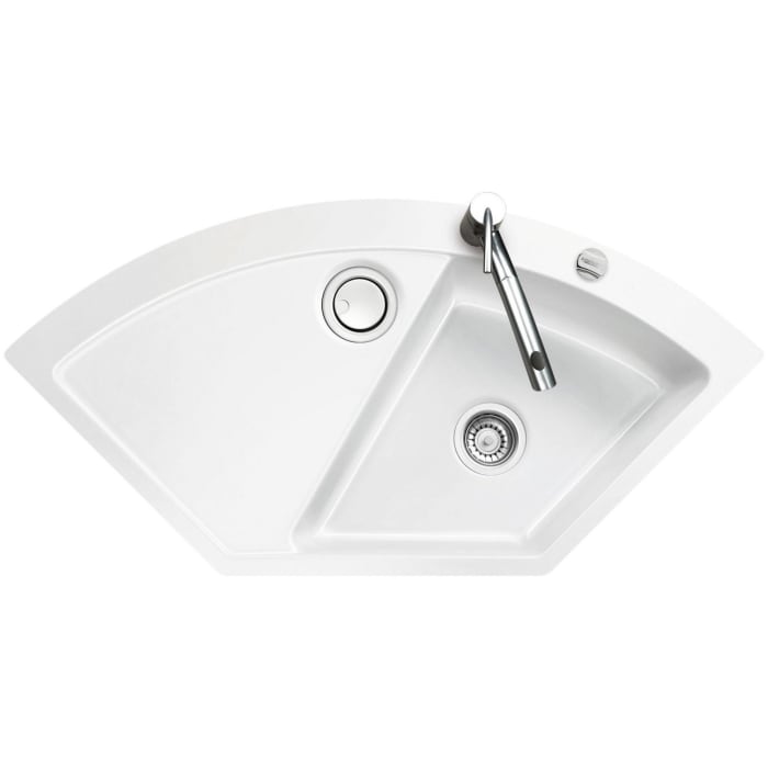 Systemceram Keradomo Mera Eck F Spüle für flächenbündigen Einbau mit Excenterbetätigung, inkl. Armaturbohrung