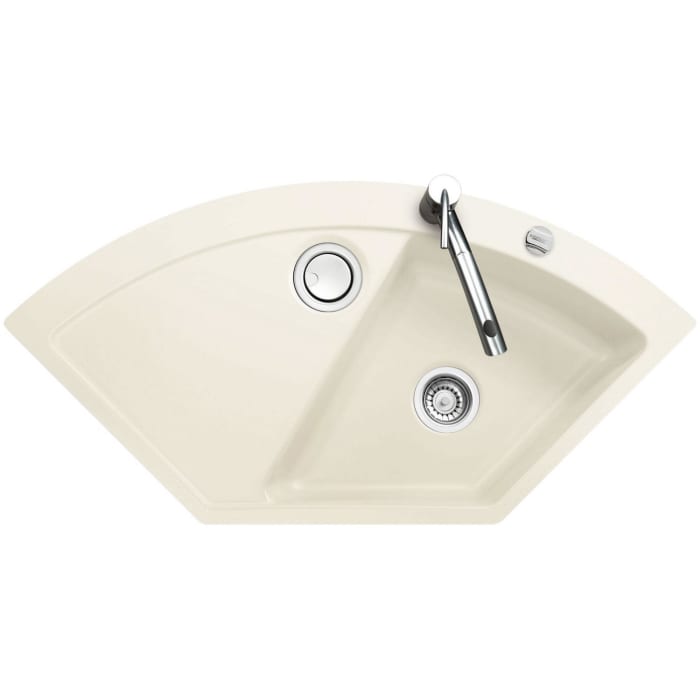 Systemceram Keradomo Mera Eck F Spüle für flächenbündigen Einbau mit Excenterbetätigung, inkl. Armaturbohrung