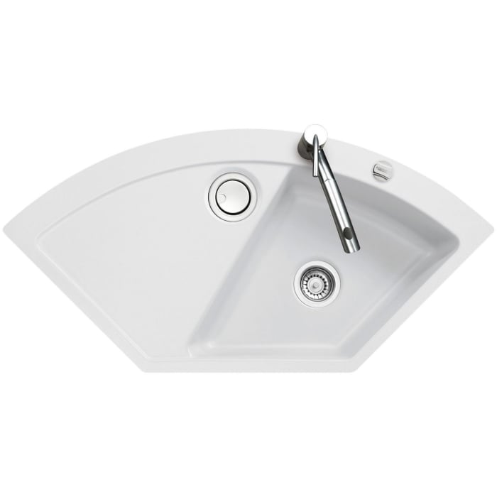 Systemceram Keradomo Mera Eck F Spüle für flächenbündigen Einbau mit Excenterbetätigung, inkl. Armaturbohrung