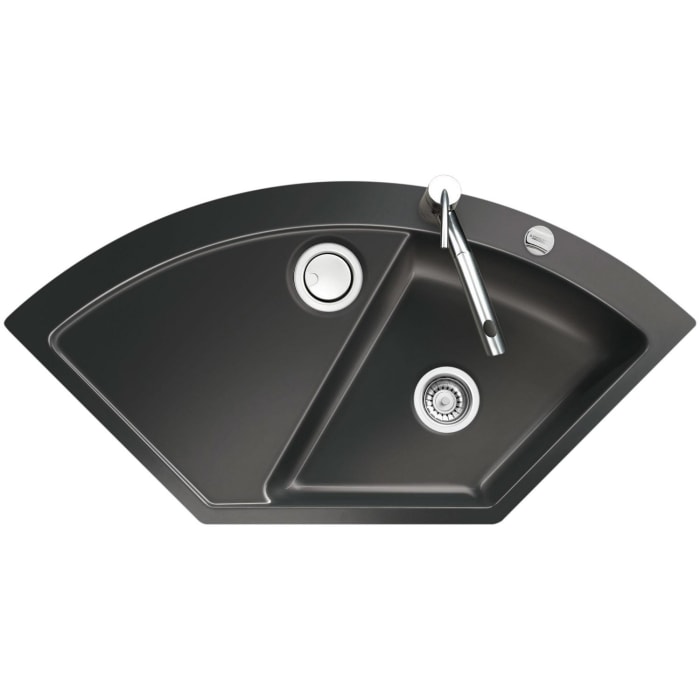 Systemceram Keradomo Mera Eck F Spüle für flächenbündigen Einbau mit Excenterbetätigung, inkl. Armaturbohrung