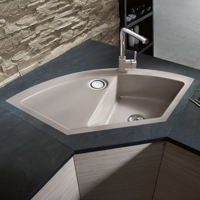 Systemceram Keradomo Mera Eck F Spüle für flächenbündigen Einbau mit Handbetätigung, inkl. Armaturbohrung