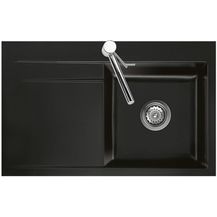 Systemceram Keradomo Stema 80 F Spüle rechts für flächenbündigen Einbau mit Handbetätigung, inkl. Armaturbohrung