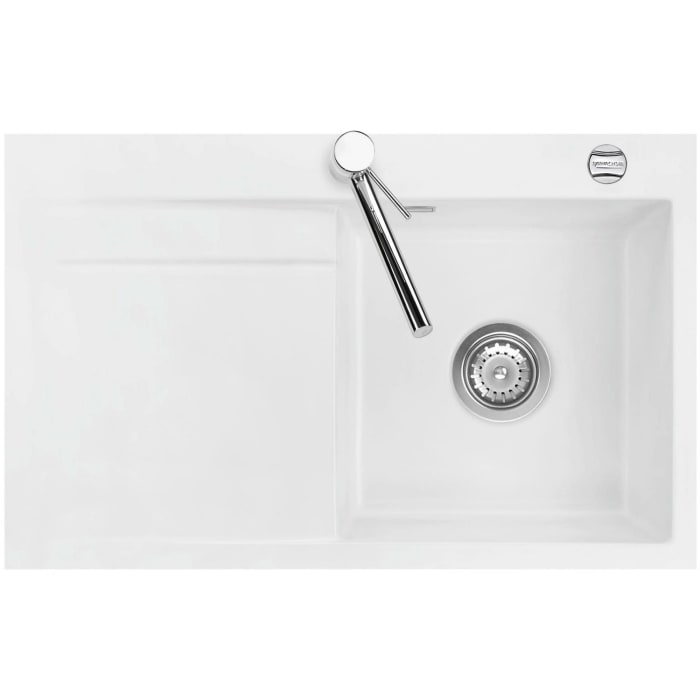 Systemceram Keradomo Stema 80 F Spüle rechts für flächenbündigen Einbau mit Excenterbetätigung, inkl. Armaturbohrung