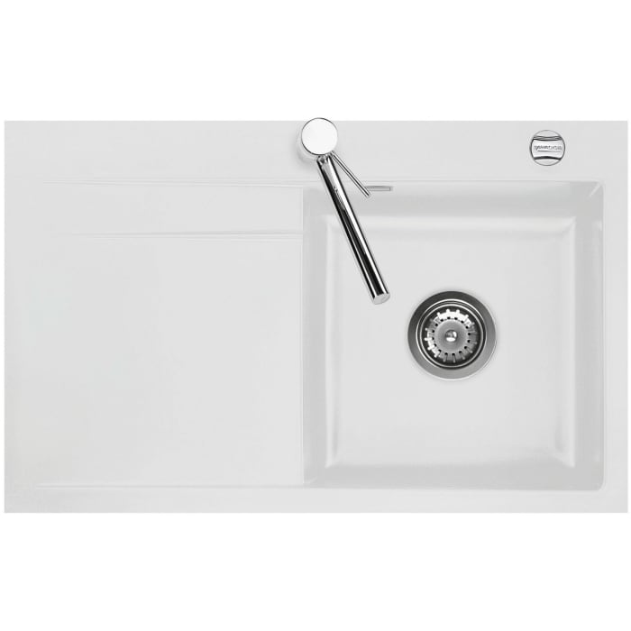 Systemceram Keradomo Stema 80 F Spüle rechts für flächenbündigen Einbau mit Excenterbetätigung, inkl. Armaturbohrung