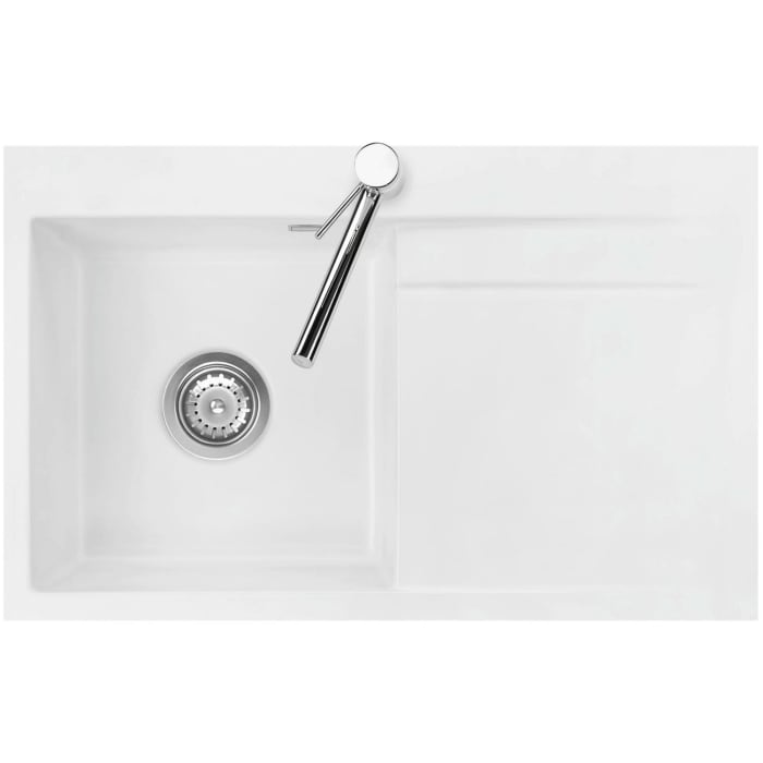 Systemceram Keradomo Stema 80 F Spüle links für flächenbündigen Einbau mit Handbetätigung, inkl. Armaturbohrung