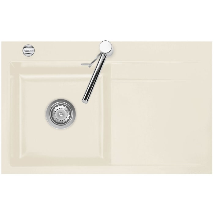 Systemceram Keradomo Stema 80 F Spüle links für flächenbündigen Einbau mit Excenterbetätigung, inkl. Armaturbohrung